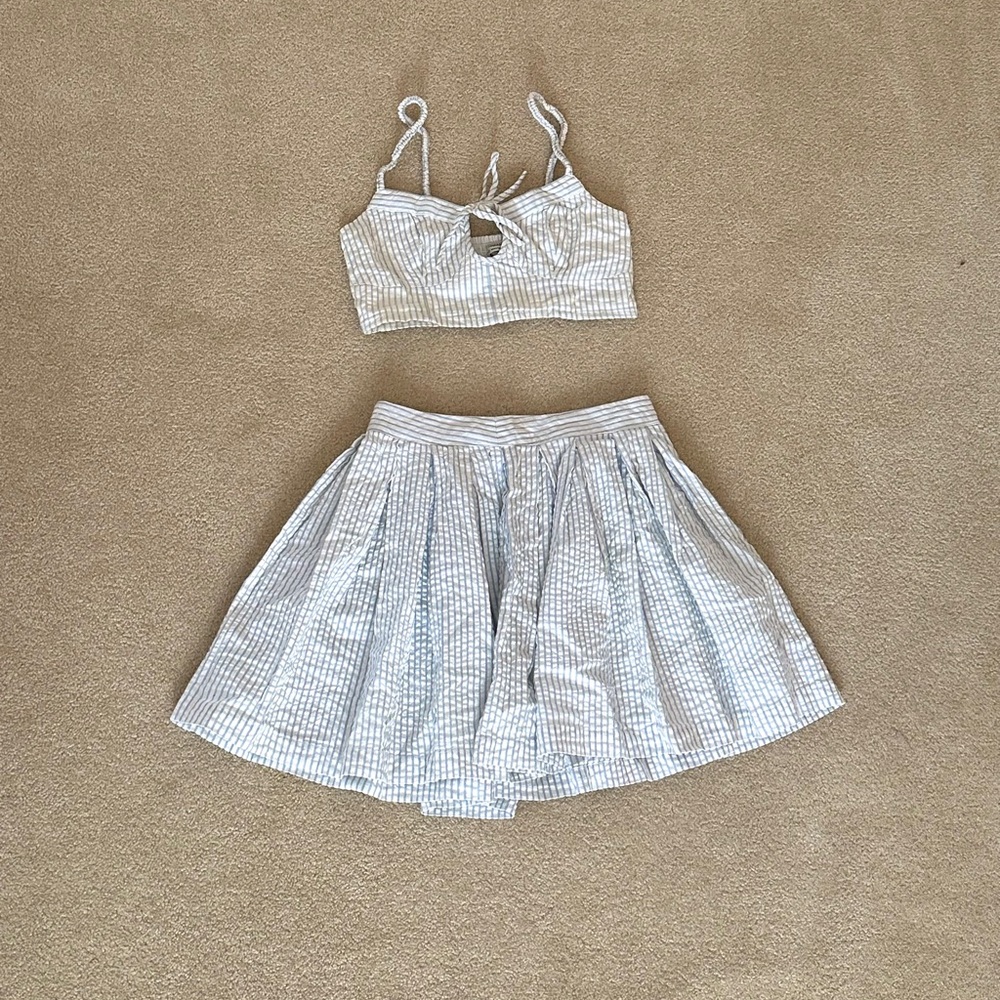 Blue and White Skirt Set
